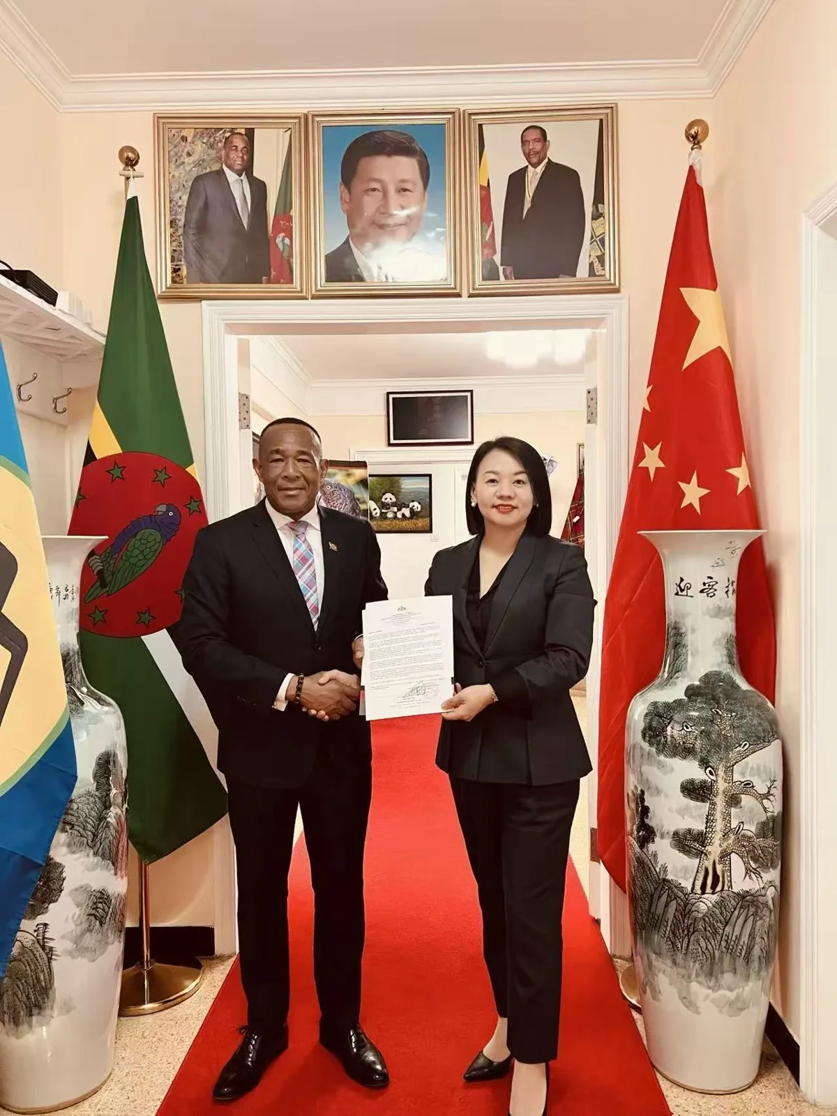 GFWE representative with H.E. Martin Charles, Ambassador of the Commonwealth of Dominica to China, at the embassy in Beijing