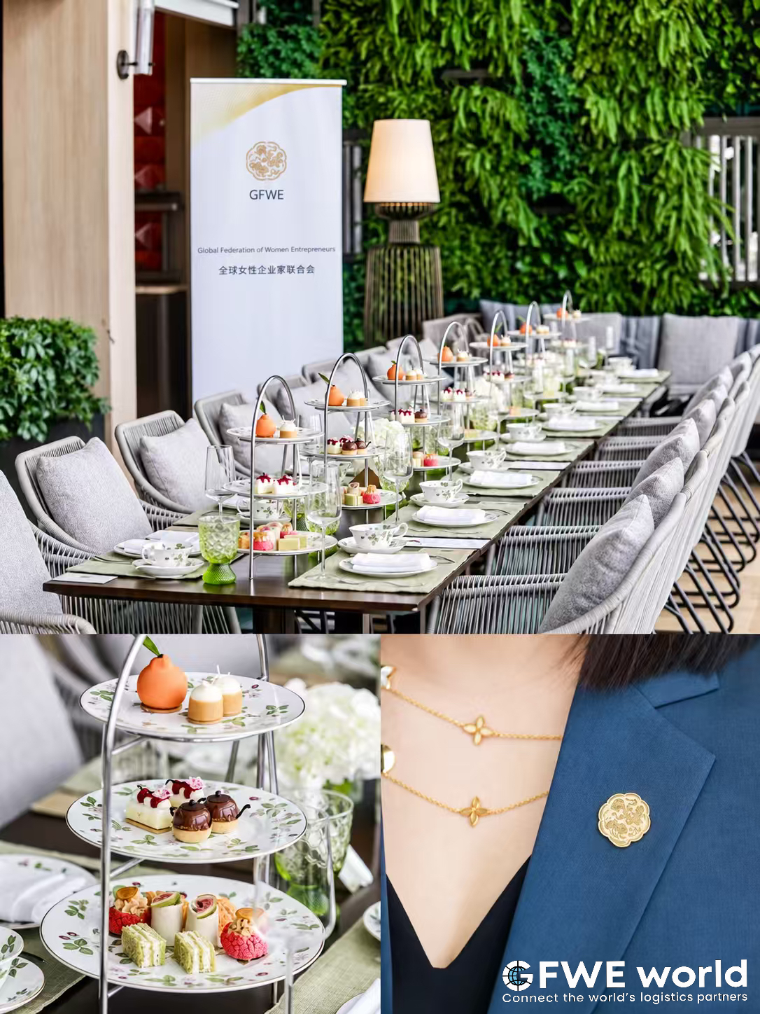 The afternoon-tea setting, GFWE banner and member pin