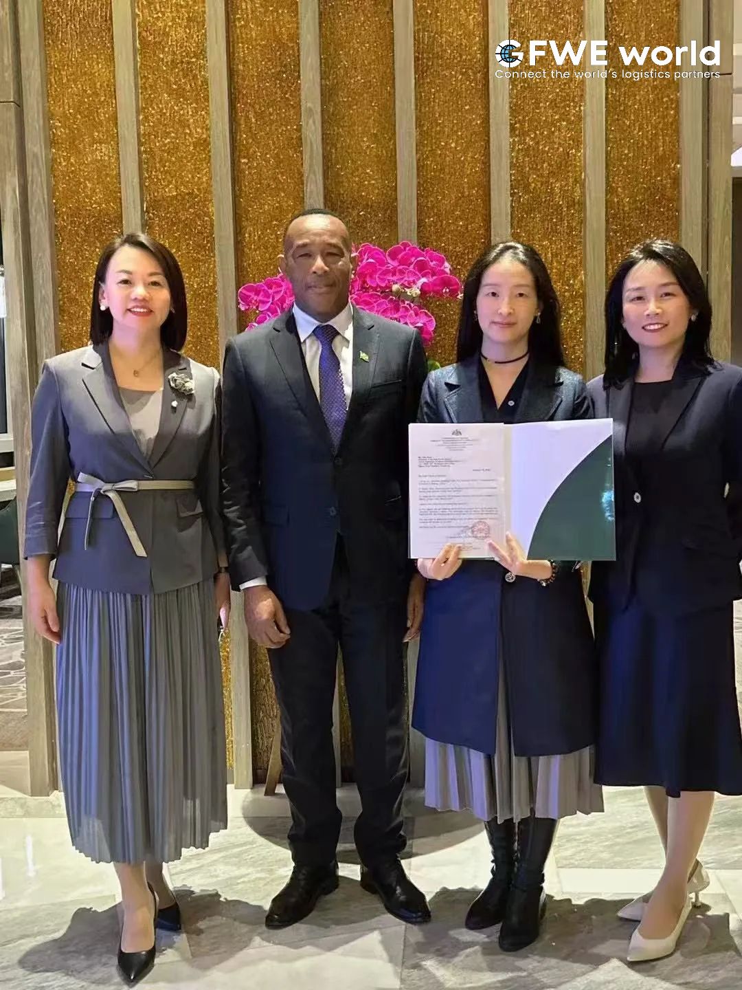 GFWE representatives with H.E. Martin Charles, Ambassador of the Commonwealth of Dominica to China, in Beijing