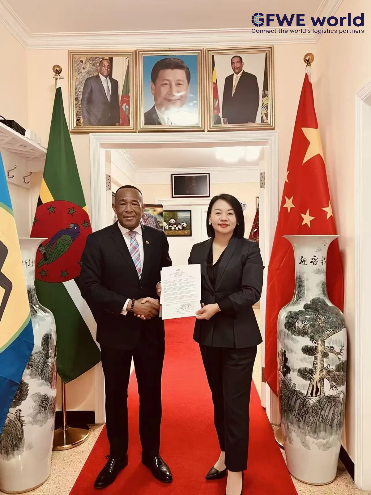 GFWE representative with H.E. Martin Charles, Ambassador of the Commonwealth of Dominica to China, at the embassy in Beijing