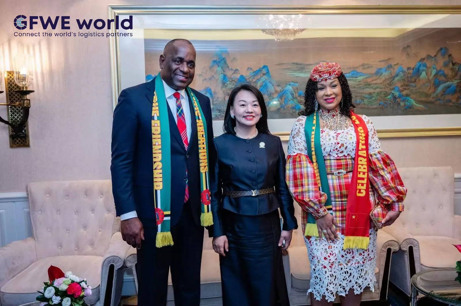 GFWE representative with The Hon. Roosevelt Skerrit, Prime Minister of the Commonwealth of Dominica, and Mrs. Melissa Skerrit